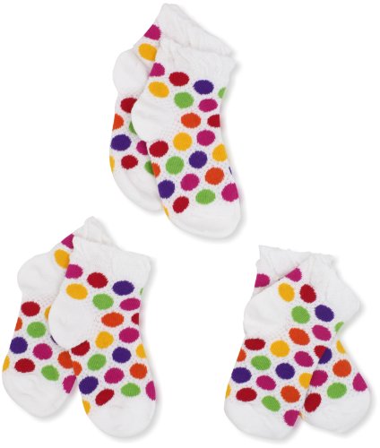 Jefferies Socks Little Girls' Dots All Around Socks (Pack of 3), White/Multi, 8-9.5
