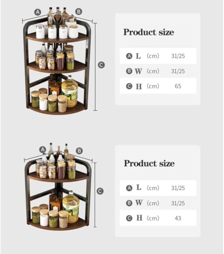 Image of Spice Rack Organizer for Kitchen Countertop, Metal Kitchen Storage Shelf with Wooden Shelves, Pantry Cabinet Organizer for Spice Jars, Oil Bottles, Seasonings, Condiments (Corner, 3-Tier)