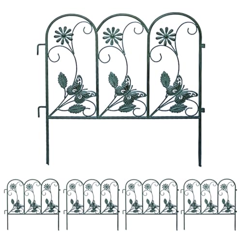 Recinzione Giardino in Metallo, 5 Pannelli Palizzata da Giardino, Recinzione Paesaggistica, Senza Scavare, 50cm (H) x 245cm (L), per Aiuole, Alberi, Barriera per Animali(Green)