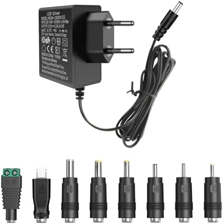 AC Adapter 12V 2A Netzteil, 12 Volt Power Supply für LED Strip Elektronik LED Streifen Licht CCTV Kamera Router LCD Monitor Externe Festplatte, Mit 8 DC Steckeradaptern