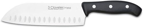 3 Claveles Cuchillo japonés Santoku, patrón de panal, carne, pescado y verduras, acero inoxidable, línea DOMVS, 7.1 in - 7 pulgadas