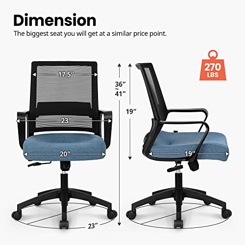 Neo Chair Office Chair Ergonomic Desk Chair Mid Back Mesh Computer Chair With Lumbar Support Comfortable Cushion Swivel Adjustable Height Armrest Gaming Chairs For Home Office Desk (Blue) #TOP4