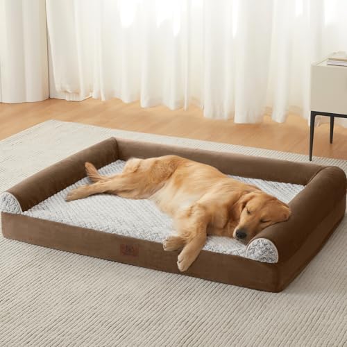 WNPETHOME Orthopedic Dog Beds for Large Dogs, Waterproof Memory Foam Large Dog Bed with Sides, Non-Slip Bottom and Egg-Crate Foam Big Pet Couch Bed with Washable Removable Cover