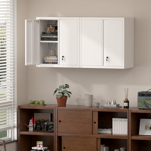 Image of Metal Wall Cabinet, Steel Locking Cabinet for Office, Home Office Cabinets with Doors and Shelves, Garage Cabinets for Utility Room, Laundry Room