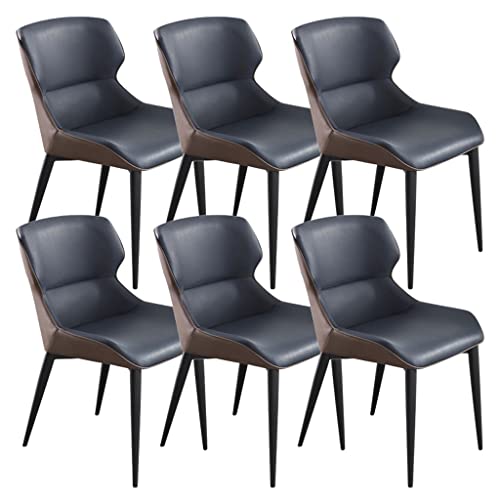 Lot de 6 chaises de salle à manger chaises plan de travail salon cuisine cuir microfibre pieds métal acier au carbone robuste (bleu foncé+gris-marron)