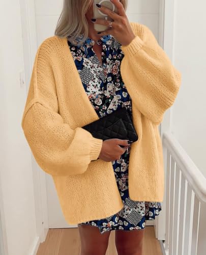 Image of PRETTYGARDEN Womens Oversized Cardigan Sweaters 2026 Fall Long Lantern Sleeve Knit Open Front Lightweight Sweater