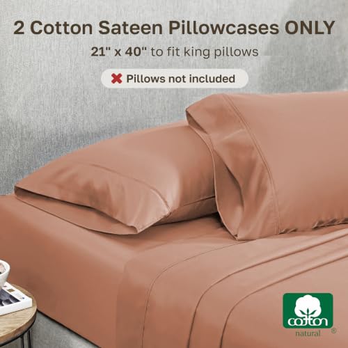Image of California Design Den King Size Pillow Cases Set of 2-400 Thread Count, 100% Cotton Sateen, Soft and Breathable King Pillow Covers - Fresh Clay