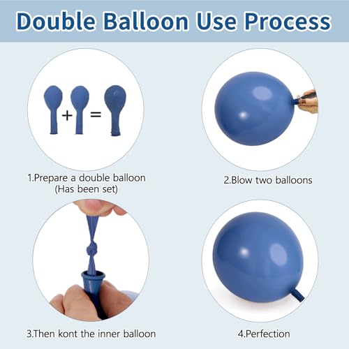 Image of Zesliwy Dusty Blue Balloons Arch Kit, Double Stuffed, Latex, Party Decor | Dark Denim Blue, Light Pastel Blue Balloon Garland,for Birthday Wedding Baptism Graduation Gender Reveal Decoration