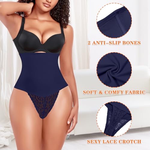 Image of Werena Tummy Control Thong Shapewear for Women High Waist Body Shaper Panties Girdle Lace Shaping Underwear
