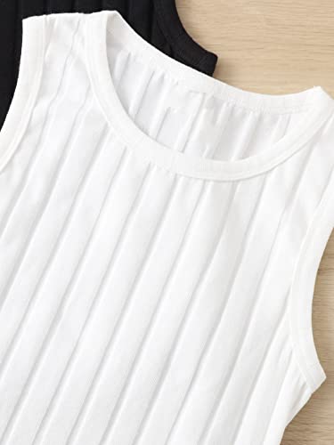 SHENHE Girl's 2 Piece Sleeveless Ribbed Knit Crewneck Cropped Vest Tank Crop Tops3