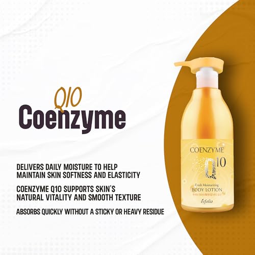 esfolio Coenzyme Q10 Body Lotion – Moisturizing Shower Gel with Grapefruit, Lemon & Pearl Extracts – Lightweight Hydration for Dry Skin – Korean Skincare (500 ml / 16.9 fl oz)