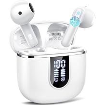 Wireless Earbuds, Bluetooth 5.4 Headphones with 3D Bass Stereo, 40H In-Ear Buds with 4 ENC Noise Cancelling Mic, Ultralight Bluetooth Earbuds USB-C LED, IP7 Waterproof Earphones for Android iOS, White