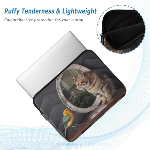 Funda para portátil de 13-14 pulgadas con diseño gato pájaro miniatura 5