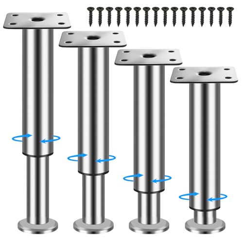 WZCMLJ 4 Stück Möbelfüße Verstellbar Edelstahl Tischbeine Metall Höhenverstellbar,Chrom 8-12cm Ø38mm Bettfüße Möbelbeine Füße für Möbel Sofa Füße Möbelerhöhung Schrankfüsse. (Edelstahl, 8-12cm)