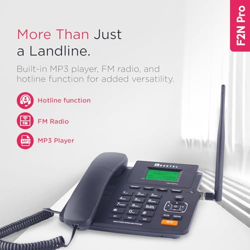 Beetel Fixed Landline Phone Wireless with Display, Dual Sim GSM Only, Two Way Speaker Phone with Adjustable Ringer & Call Volume, Call Recording, FM Radio, MP3 Audio Player, Alarm(Black)(F2N Pro) 6 41OynSDdDVL