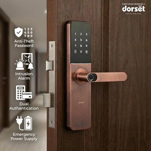 Image of Dorset DG 102 Mortise Digital Door Lock with Fingerprint, Password, RFID & Key Access | Anti-Theft Password & Intrusion Detection | Auto & Manual Locking Modes | 3-Year Warranty, Copper Finish