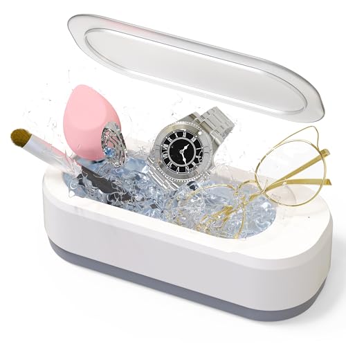 KUNPHY Ultrasonic Jewelry Cleaner, Jewelry Cleaner Machine 12oz 46KHz, Professional Sonic Cleaner with One-Touch Operation, Sonic Cleaner for Rings, Glasses, Jewelry, Dentures White-1