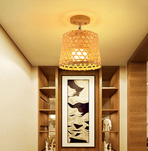 Zi Yang Deckenleuchten Gang Korridor Lampe neue chinesische Club Rattan Holz Bambus Decke Lampe minimalistische Deckenlampe Eingang Retro Garten japanische Bambus Deckenleuchte E27 Fassung Cover