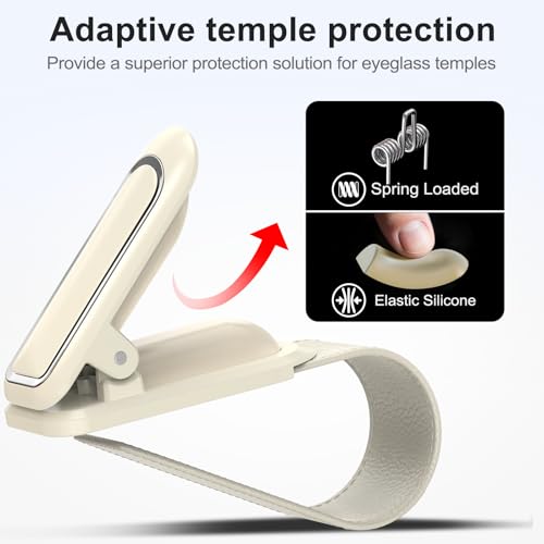 Image of Veharvim Sunglass Holder for Car (2 Pack, One-Handed Operation, Gentle & Secure Hold, Silicone Padded, Universal Fits Sunglass and Car Visor) - Sunglasses Clip for Car Visor (Beige, 2 Pack)
