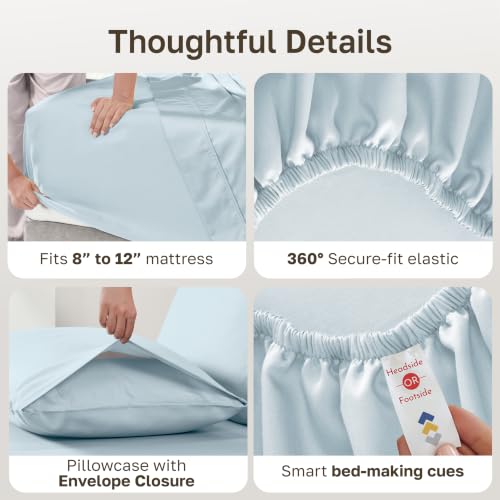 Image of California Design Den Twin Sheets Set - Natural 100% Cotton Bed Sheets Twin, Soft Sateen, Deep Pockets, Breathable and Durable Bedding - Baby Blue