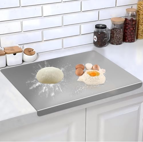 Image of Large Countertop Stainless Steel Chopping Board - Heavy-Duty, Rust-Resistant Cutting Board for Kitchen, Fruit, Vegetables, Meat & Bread - Durable, Non-Slip, Easy-to-Clean