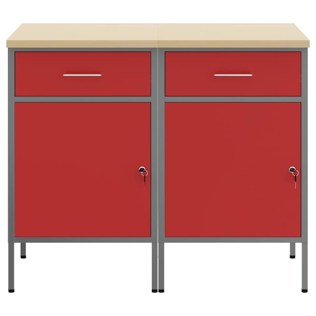 Mobile da lavoro, 2 pezzi, rosso e grigio, 100 x 55 x 85 cm, banco da lavoro, garage, tavolo da lavoro, fai da te, per officina, capannone, casa -B