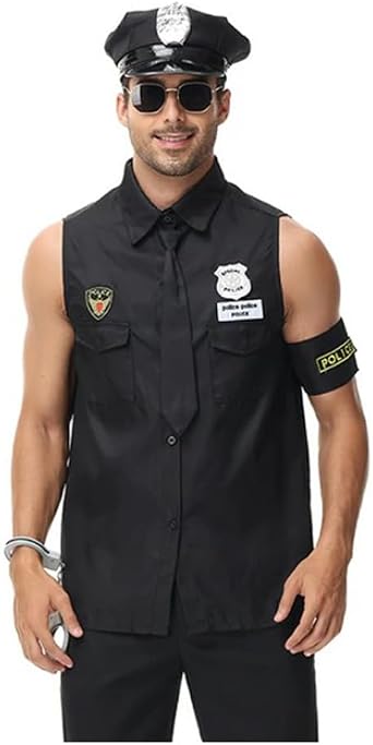 TUTUJI Halloween Costume Set, Police Officer, Mens Officer, Security, Uniform, Costume, Cosplay, For Events, Parties, Halloween, Christmas