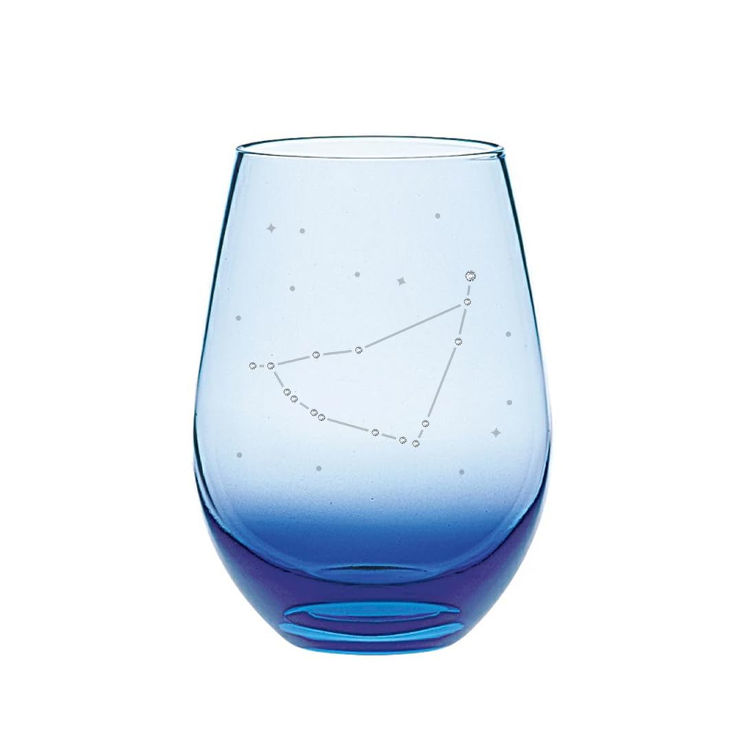 Capricorn Zodiac Rhinestone Tumbler Glass Blue 12.2oz Birthday Gift Japan