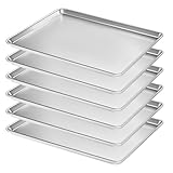 Full Size Commercial Quality Baking Sheet Pan, Bastwe Aluminum Cookie Tray Pan for Oven, Freezer, Bakery, Hotel Restaurant, Thick Steel Rim Prevents Warping (6 Pack, 26 x 18 Inch)