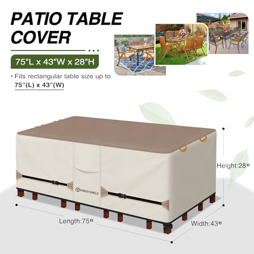 Porch Shield Patio Table Cover - Waterproof Outdoor Dining Table and Chairs Furniture Set Cover Rectangular - 75 x 43 inch, Light Tan & Khaki by Porch Shield - Used condition - Image 2