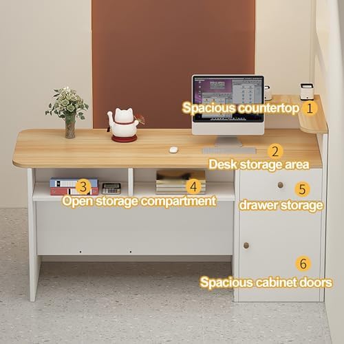 Modern Reception Counter Desk with Display Shelf & Drawers - Stylish Retail Checkout Table for Lobby, Salon & Front Desk Use - Versatile Reception Room Furniture