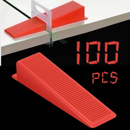 100 Stück Fliesenkeile, Kunststoffkeile Fliesen Laminat Abstandshalter, Zuglaschen, Montagekeile, Nivelierset Fliesen- und Bodenfliesen Wiederverwendbar (90 mm x 16 mm)