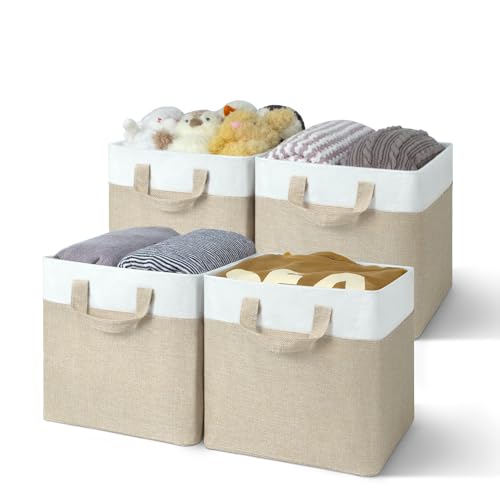 GRANNY SAYS Storage Cubes, 11x11 Cube Storage Bins with Metal Frame, Collapsible Cube Storage Organizer, Fabric Cubby Bins for Shelves, Closet, Khaki, 4 Pack GRANNY SAYS Storage Cubes, 11x11 Cube Storage Bins with Metal Frame, Collapsible Cube Storage Organizer, Fabric Cubby Bins for Shelves, Closet, Khaki, 4 Pack