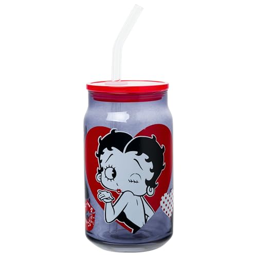 Image of Silver Buffalo Betty Boop Retro Icon, Glass Tumbler with Plastic Lid, 16oz