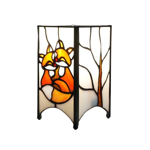 Image of NUODITOS Tiffany Lamp Orange Stained Glass Table Lamp Small Foxes Animal Night Light Mini Retro Bedside Table Light for Home Decor Boys Girls Christmas Halloween Gifts