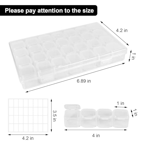 Image of Diamond Painting Bead Storage Containers, Diamond Art Accessories，1 Pack 28 Grids with White Labels， Rectangle Clear Craft Supply Case (1)