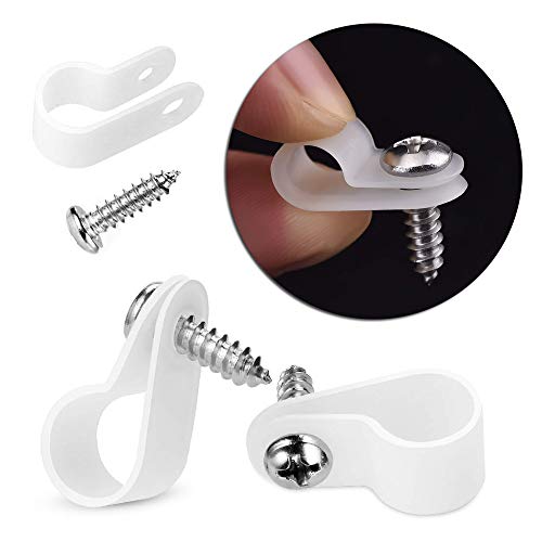 Aroidful 100 Stück R Typ Kabelklemmen, 6,4mm Nylon Kabelhalter, Kunststoff Draht Clips mit Schrauben, schraubbare Cable Clip für Draht, Kabel, Leitungen und Kabelkanal Kit (0,25 Zoll)