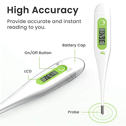 Digitales Fieberthermometer, Rektal, Oral, Achselthermometer Fieber Thermometer für Baby Kinder Erwachsene, Genaue und Schnelle Ablesungen, Wasserdichte Sonde (grasgrün-2 packungen)