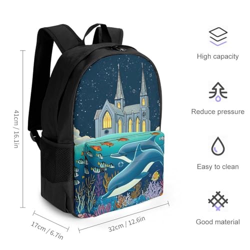 Supdreamc Men Women Lightweight Fantasy Dolphins Tropical Fish Underwater World Art Backpack Large Capacity Carry On Bag With Padded Straps for Sports Work Walking Cycling2