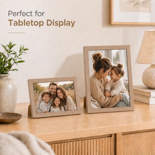 Image of JCJMY 5x8 Picture Frame Rustic Brown for Wall Hanging or Tabletop, Wall Mounting Horizontally or Vertically, 5 x 8 Wall Gallery Poster Photo Frame with Shatter Resistant Plexiglass,Rustic Brown