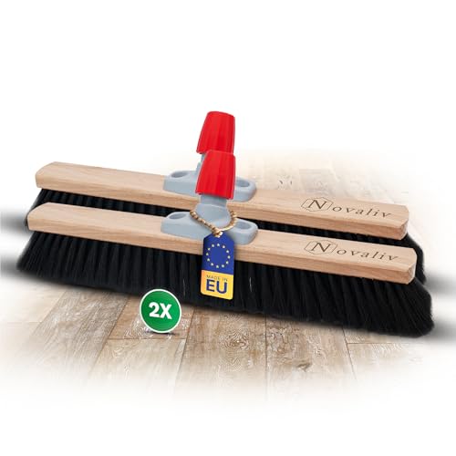 Novaliv 2X Rosshaarbesen 60 cm Besenkopf I Besen ohne Stiel I Rosshaar schwarz I Saalbesen breit Kehrbesen Haushaltsbesen Werkstattbesen Besen Balkon