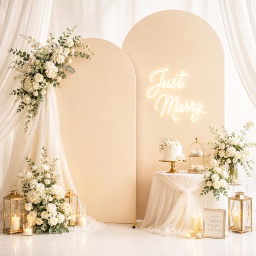 Image of 2 Pack Arch Backdrop Stand and Cover Set (7.2FT /6FT), Balloon Arch Stand | Metal Background Arch Stand, Backdrop Arch Frame, Wedding Arch for Backdrop (Apricot Cover)