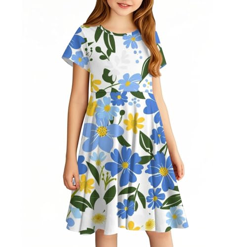 Girls' Floral A-Line Dress Short Sleeve Casual Sundress Holiday Swing Summer Dress2