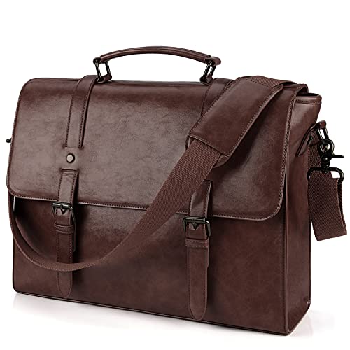Lubardy Sacoche Ordinateur Portable 15,6 Pouces Cuir PU Sac à Main Imperméable Sac à Bandoulière Homme Sac Messenger Mallette de d'affaires Travail