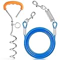 Chuiendi Dog Tie Out Cable and Stake, 3M/9.8FT Dog Tether Training Line with Swivel Hook and Shock Absorbing Spring, Dog Lead for Yard Outdoor and Camping for Small to Medium Pets Up to 120 LBS