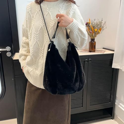 Fluffy Tote Bag for Women, Winter Soft Fuzzy Purse, Cute Faux Fur Bag, Plush Shoulder Handbag Crossbody3