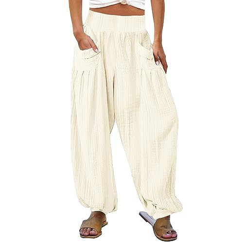 utcoco Womens Casual Loose Fit Harem Pants Stretchy High Waisted Baggy Pants Trousers with Pocket