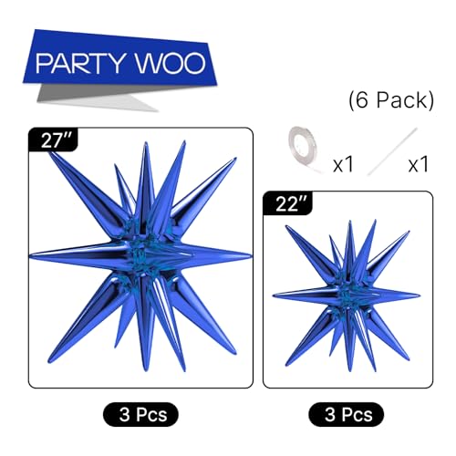 Image of PartyWoo Navy Blue Star Spike Balloons 6pcs Explosion Foil Mylar Balloons | 27 22 Inch for Gender Reveal Graduation Bachelorette Birthday Baby Shower Bridal Shower Wedding Anniversary Party Decorations