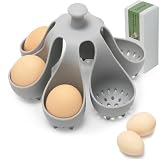 Dacthuw Silicone Egg Boiler Rack for Hard Soft Boiled Eggs, Food Grade Silicone Egg Boiler Cooker with 6 Holders, Kitchen Gadget for Cooking/Serving Eggs with Handle, Dishwasher Safe