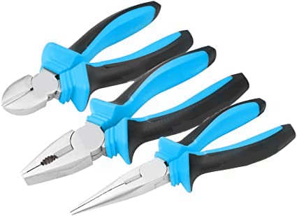 FIXTEK 3 Pcs Pliers Set with Soft Grip Handles, Combination, Heavy Duty, Long Nose Side Cutters Steel